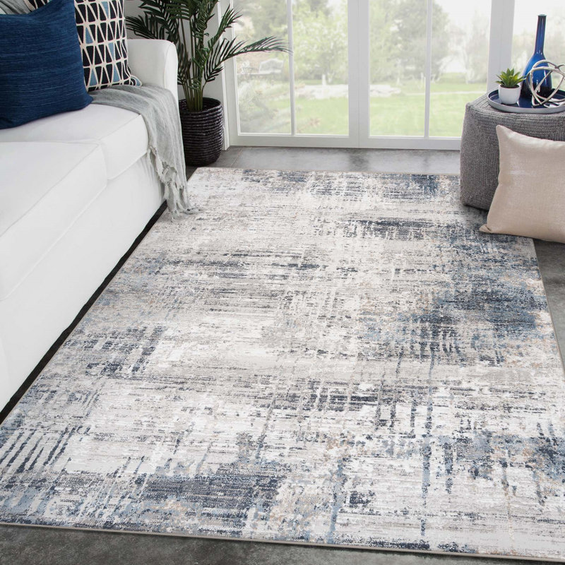 Kailianna Abstract Blue/Gray/White Area Rug, Rectangle 5' x 7'