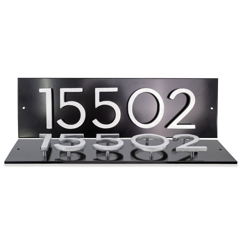 Floating Modern 4" Number Horizontal Address Plaque (5 Digits), Black, Satin Nickel Two Tone