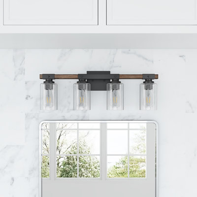 Luminaire pour meuble-lavabo élégant en verre bullé de style grain de bois à 4 lumières