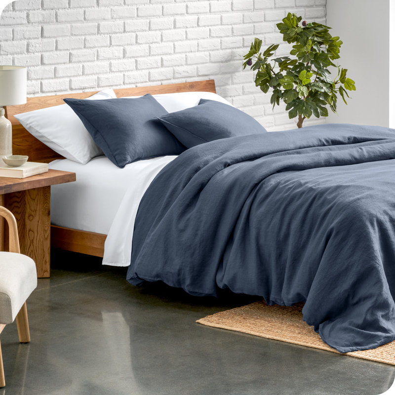 Indigo Twin/Twin XL Linen Duvet Cover Set with Pillow Sham