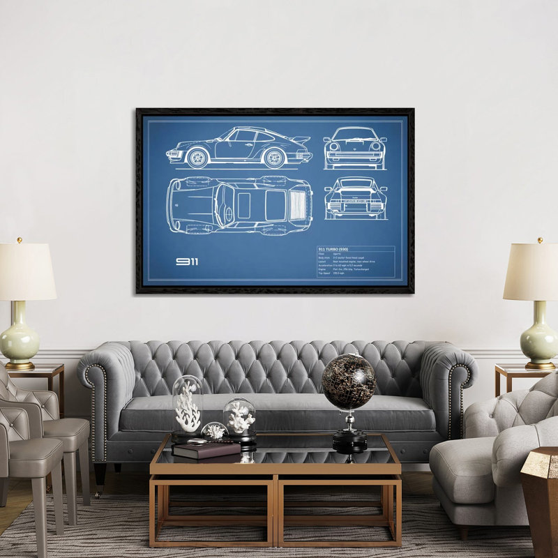 1977 Porsche 911 Turbo (930) (Blue) by Mark Rogan - Floater Frame Gallery-Wrapped Canvas Giclée on Canvas