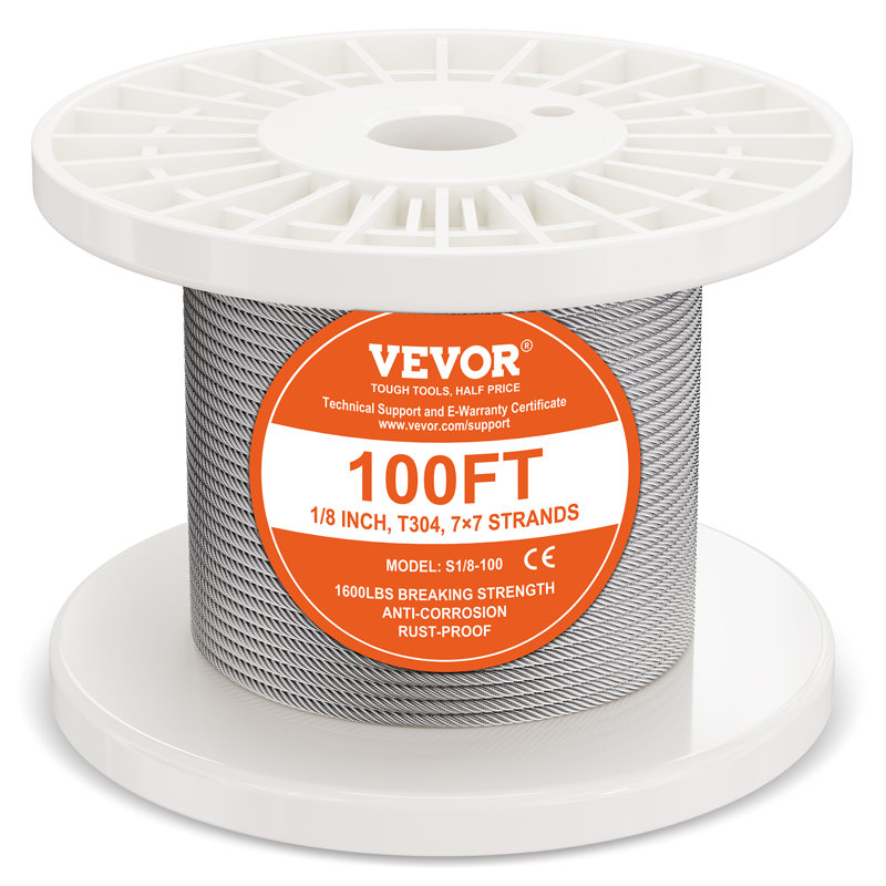 T304 Stainless Steel Cable 1/8" 7x7 Steel Wire Rope 100 ft Cable Railing