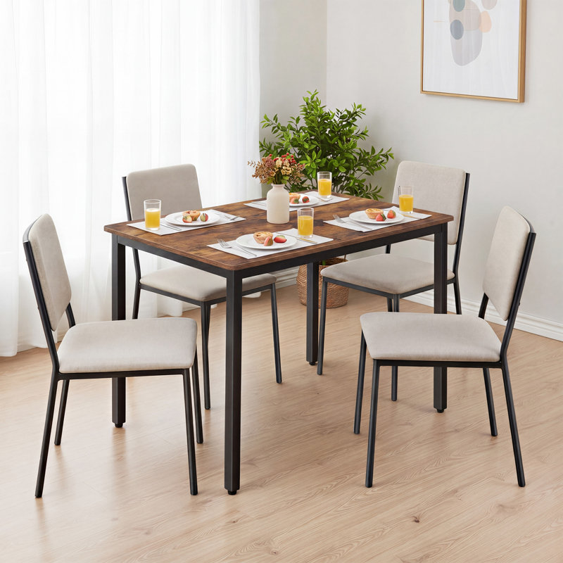 Adrey Metal Base Dining Table, Rustic Brown