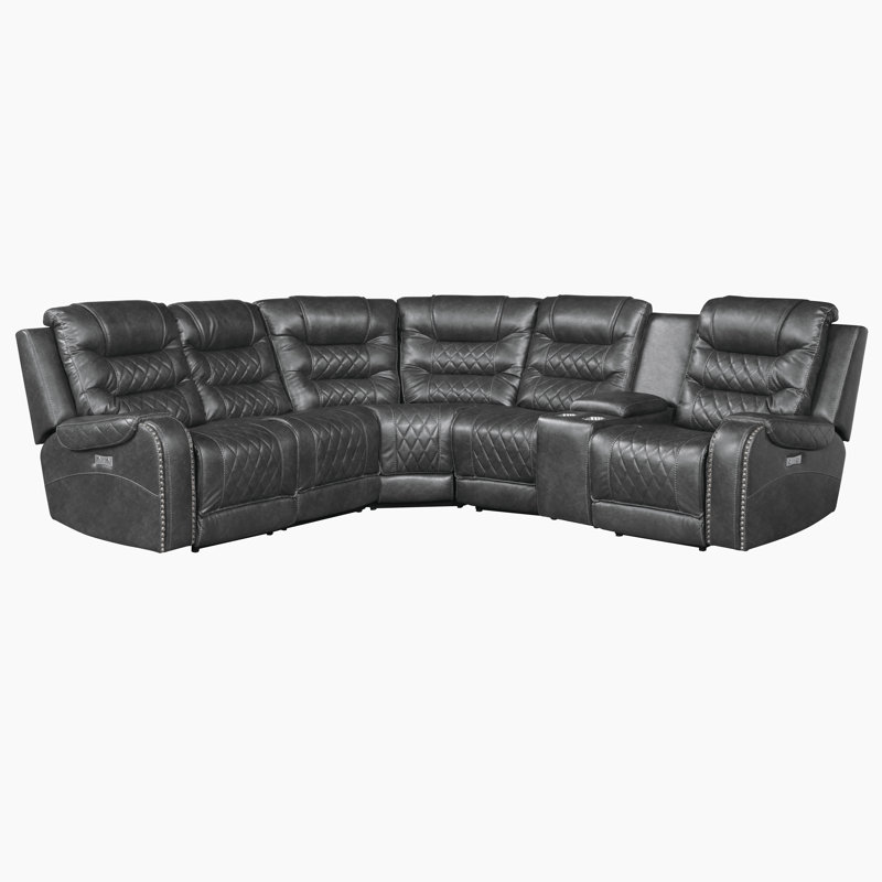 Canapé modulaire inclinable symétrique en microfibre de 211 po de largeur, Microfibre polie grise