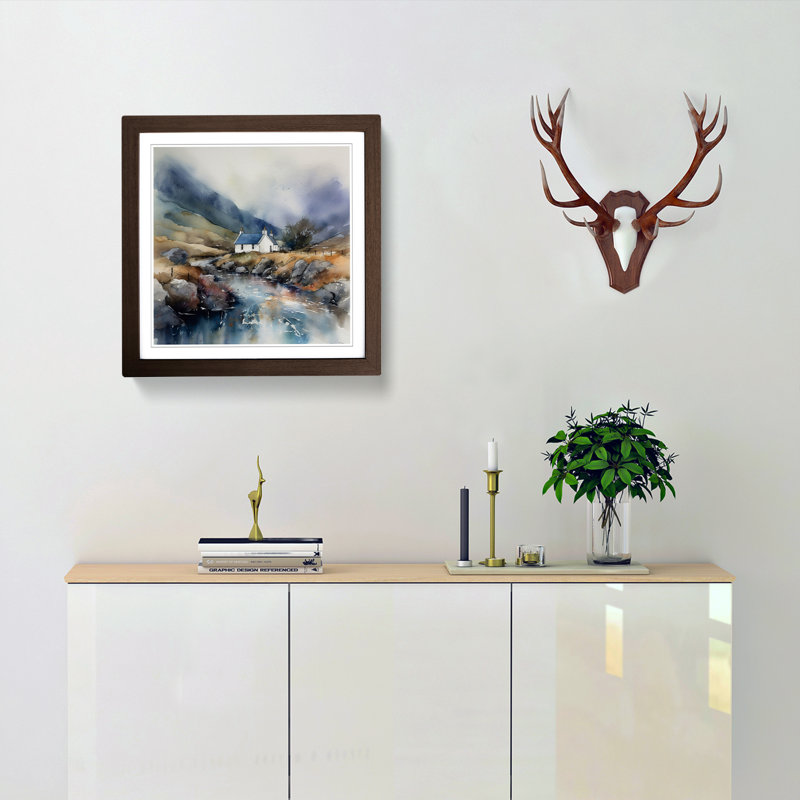 Scotland Watercolour - Single Picture Frame Print on Wood, Walnut