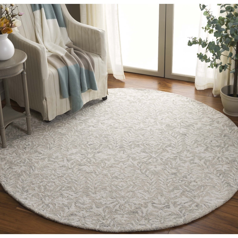 Ebony Hand Tufted Wool Pile Floral Rug, Round 6"