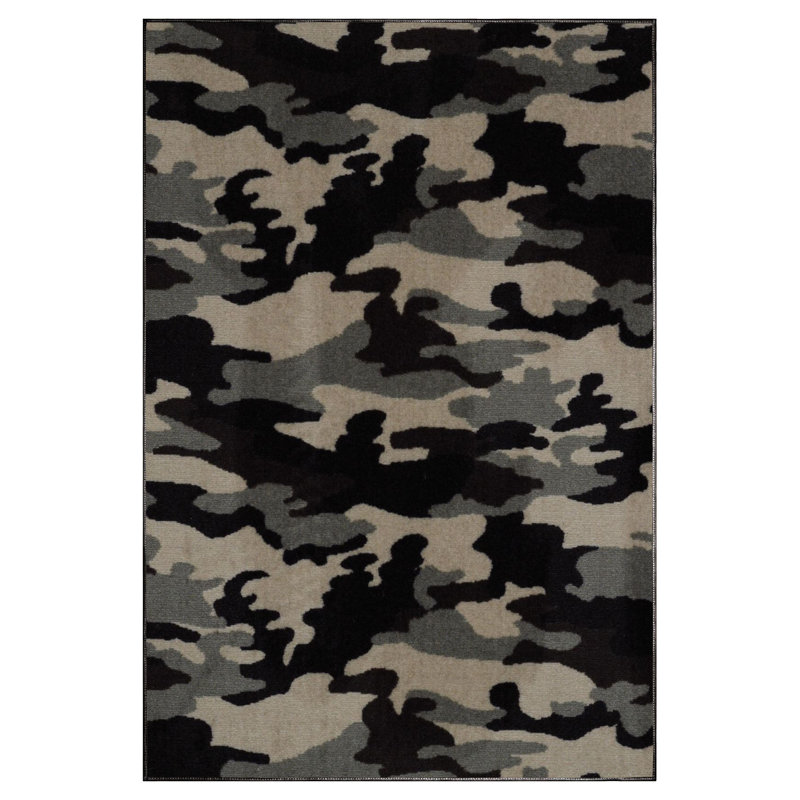 Tapis noir / beige à imprimé animal, Rectangle 12 pi x 15 pi