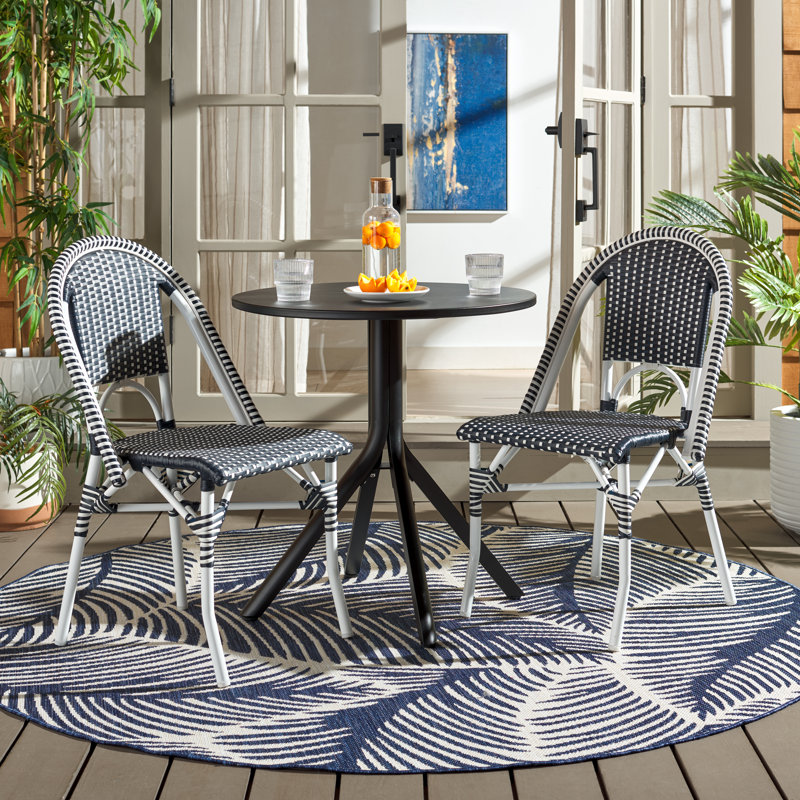 Torino Outdoor Dining Side Chair, Navy/White