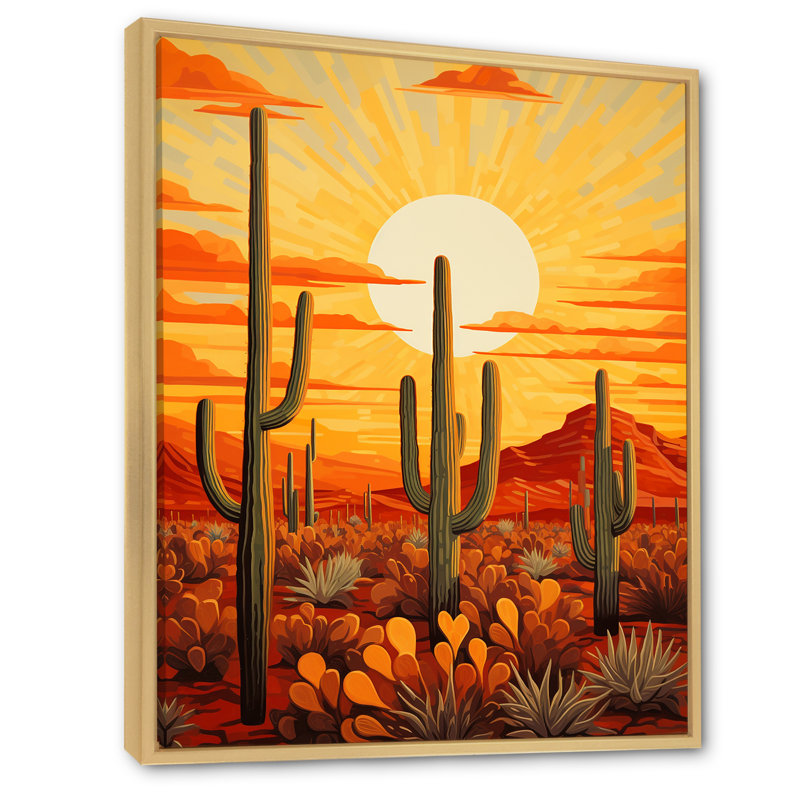 Cactus Sunset Shadows - Cactus, impressions sur toile, Cadre naturel flottant, H 20 po x l 12 po x P 1 po