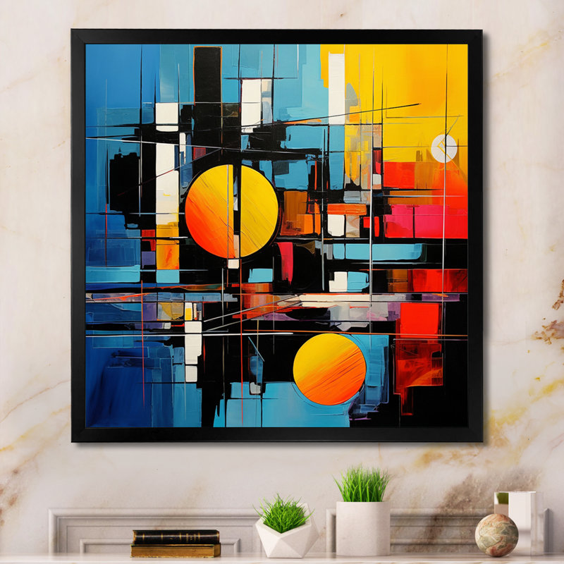«Blue Orange Mid Century Abstract Reflections II», reproductions d'art mural Mid-Century, H 16 po x l 16 po x P 1 po