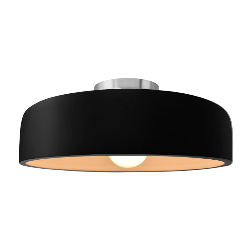 Plafonnier semi-encastré en céramique Dottie, Noir mat carbone, Nickel brossé, H 6,5 po x l 16 po x P 16 po