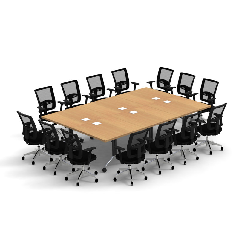 Rectangle 14 Person Flip Top 72'' L Modular Training Table and Chair Set with Casters and Modesty Panel and Cable Management