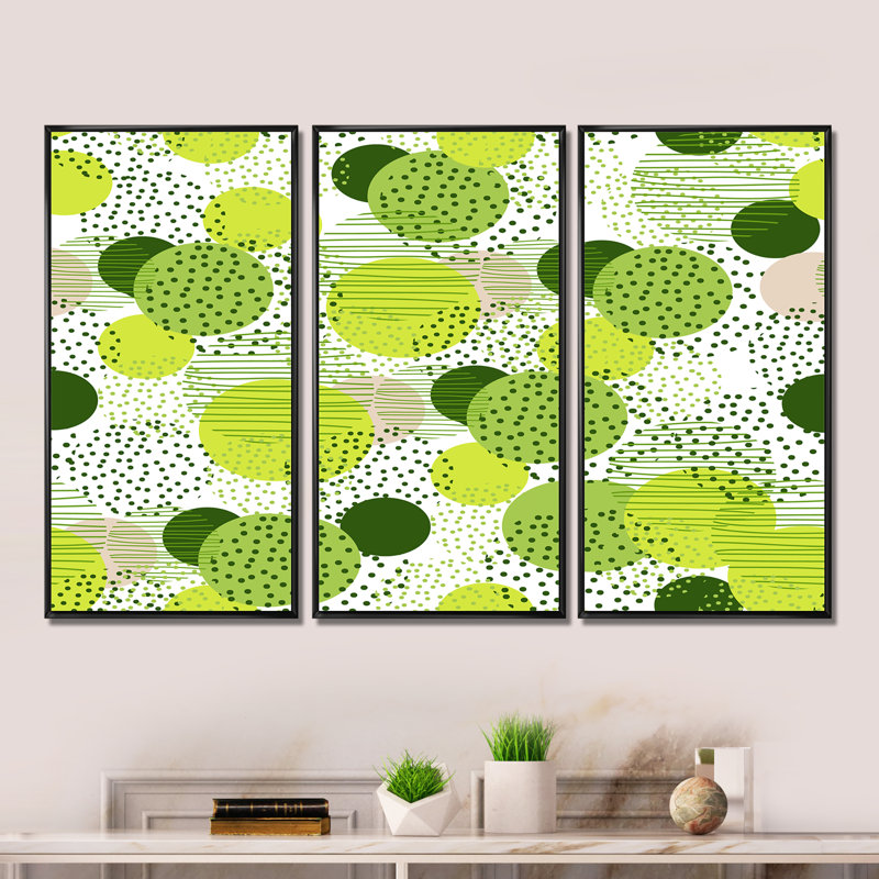 «Circular Abstract Retro Geometric X», reproduction de cadre photo sur toile 3 pièces, Cadre noir, H 28 po x l 36 po x P 1 po
