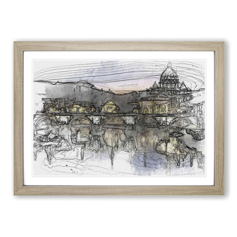 St. Peters Basilica in Rome Italy in Abstract - Framed Print, Oak Framed, 27cm H x 36cm W x 2cm D