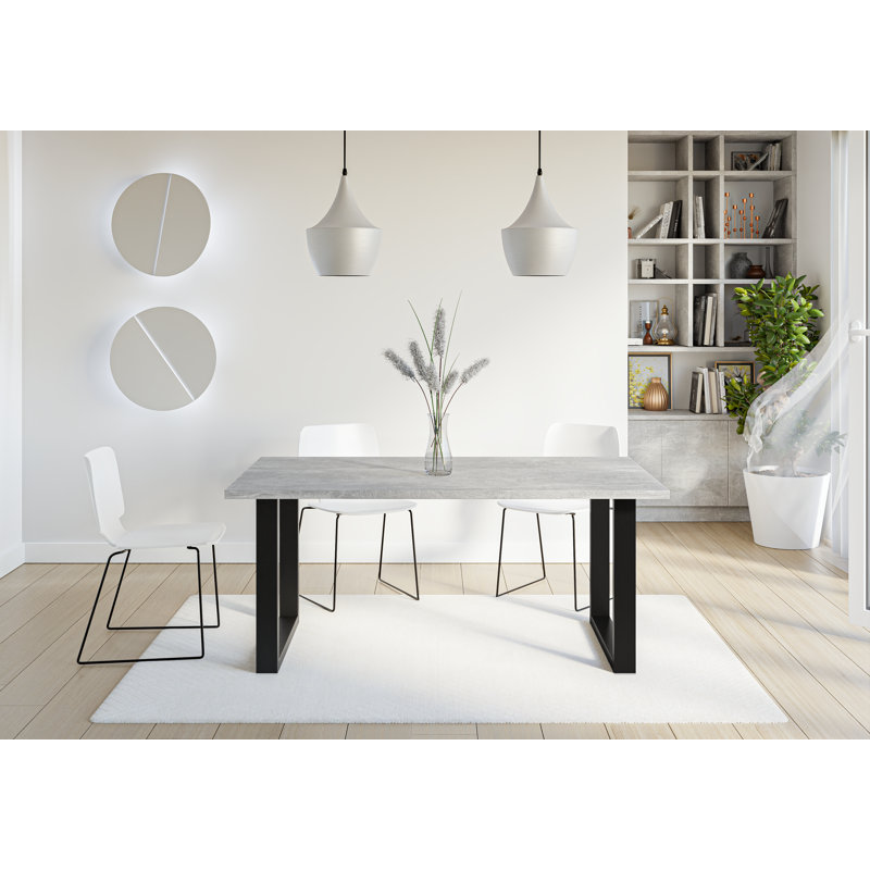 Dining Table Asai with Black Metal Legs, Grey