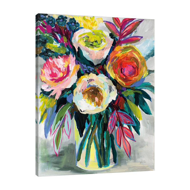 «First Kiss» par Jeanette Vertentes - peinture sur toile tendue, H 48 po x l 36 po x P 1,5 po