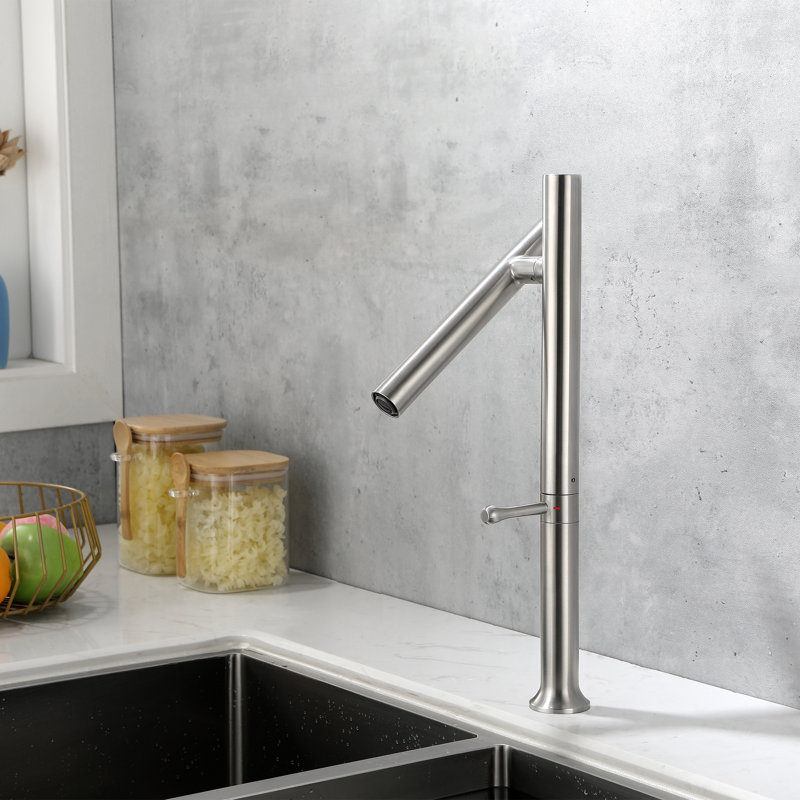 16.34" Single Hole 360 Swivel Solid Brass Faucets, High Arc Single Handle Tall Tap for Bathroom, Silver