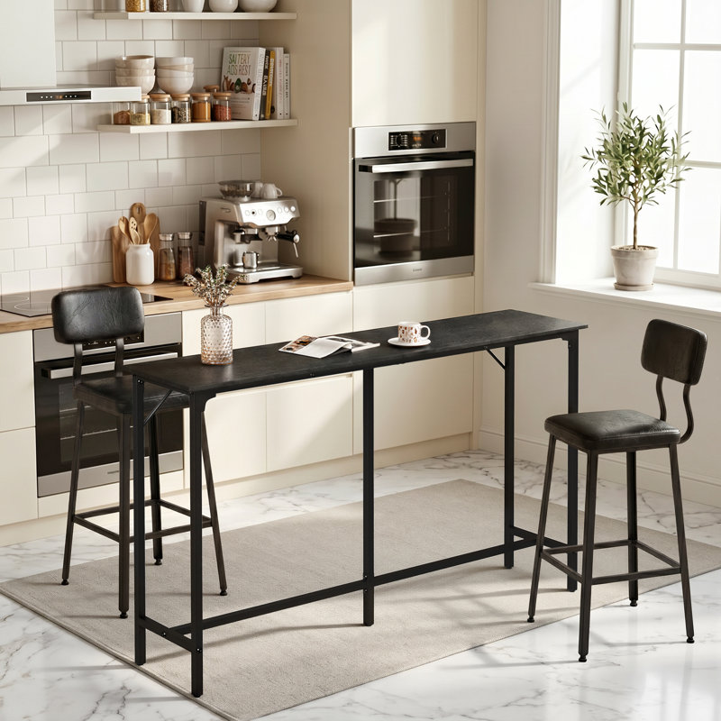 63'' Counter Height Bar Dining Table With Metal Frame , Pub Sofa Table For Kitchen And Living Room, Black, 39"H x 63"W x 15"D