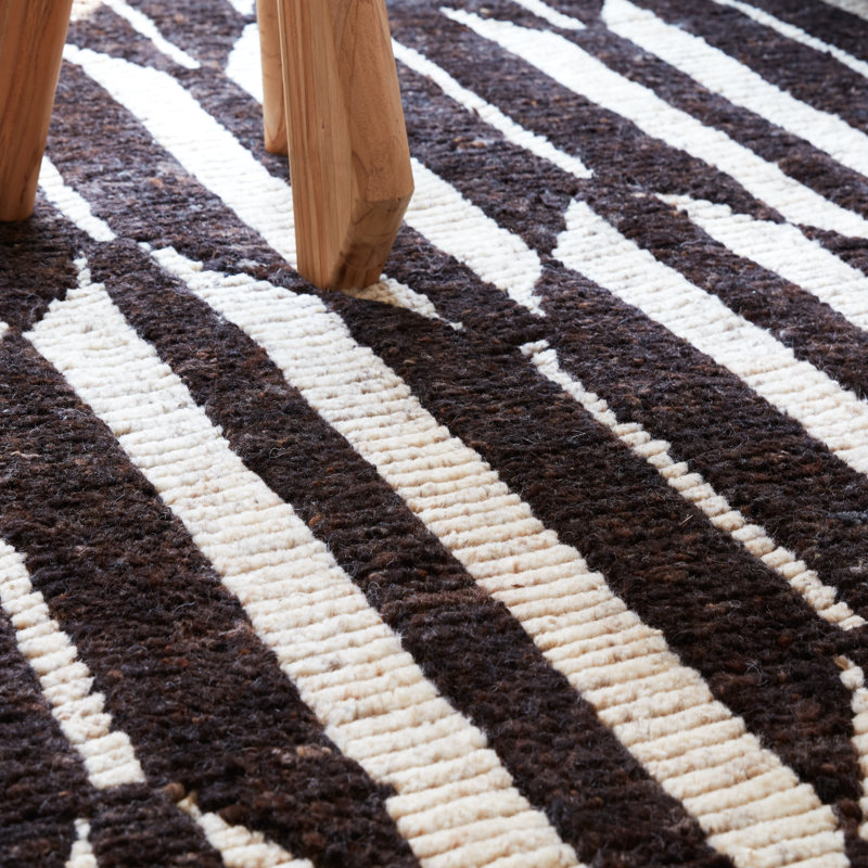 Tapis brun foncé / ivoire en laine noué à la main Wesler, Rectangle de 10 pi x 14 pi