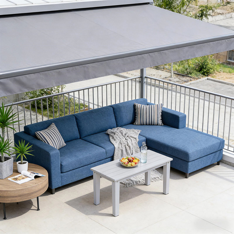 Table basse d'extérieur rectangulaire avec conception à lattes et fabrication en PEHD résistant aux intempéries pour une utilisation durable du patio