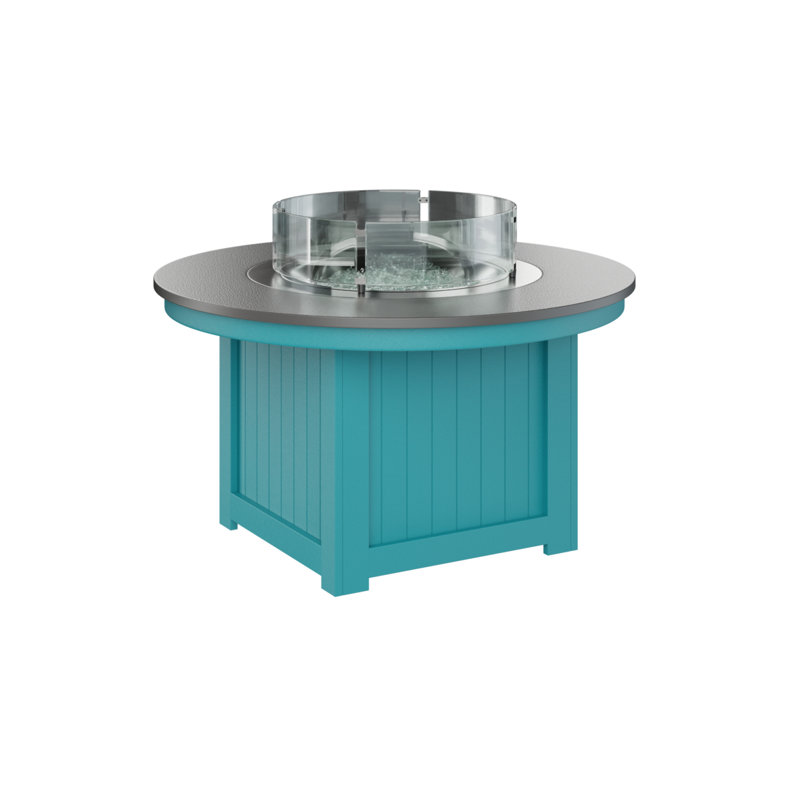 Foyer de table rond Berlin Gardens Donoma, Acier inoxydable martelé avec base bleu Aruba, H 25 po x l 44 po x P 44 po