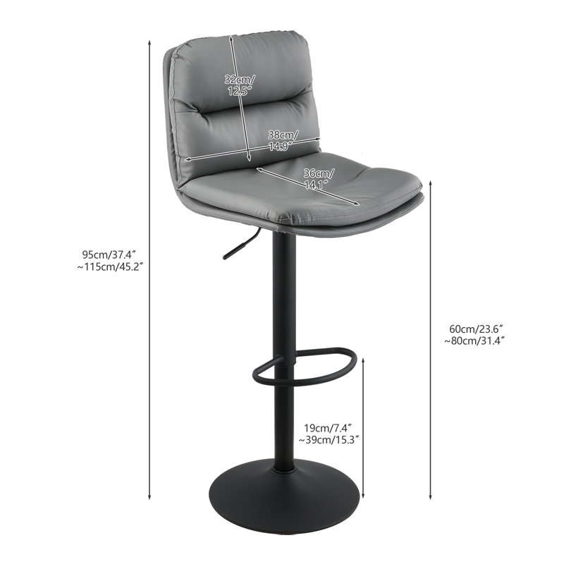 Selah Swivel Upholstered Adjustable Height Counter Stool with Metal Frame, Grey