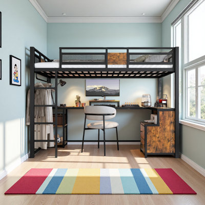 Twin XL Loft Bed With Desk And Storage Non-Woven Fabric Drawers