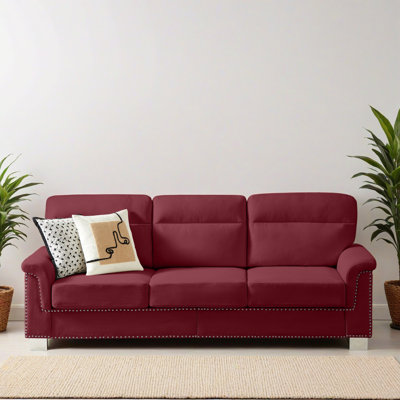84.21" Velvet Sofa Couch With 3 Seats, Upholstered Sofa With Rolled Armrests For Living Room Apartment