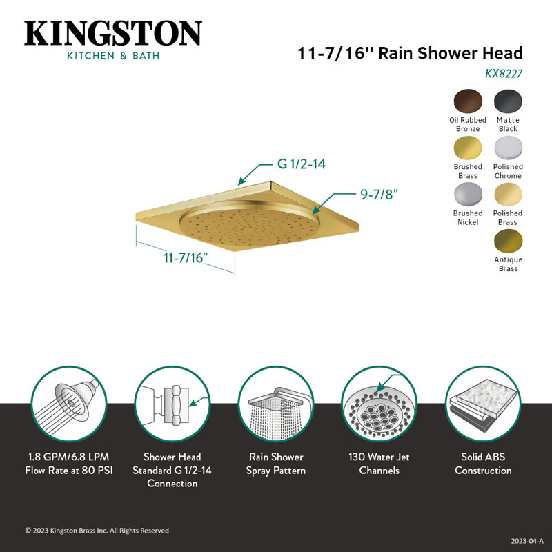 Kingston Brass Claremont 12-Inch Square Raindrop ABS Shower Head, Oil Rubbed Bronze