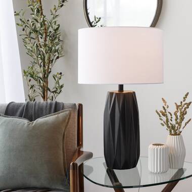 Corrigan Studio® 30 Inch 3 Way Table Lamp, Beige Mica Shade, Rubberwood And  Black Metal Body