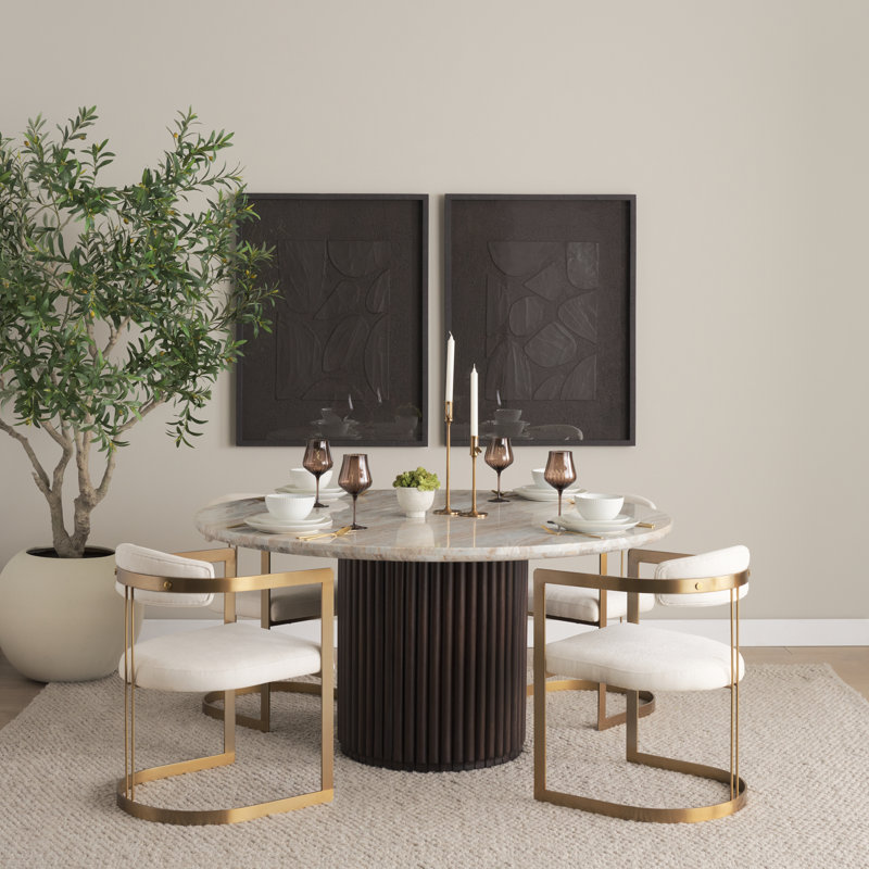 Bradley Upholstered Dining Armchair, Gold, Linen White