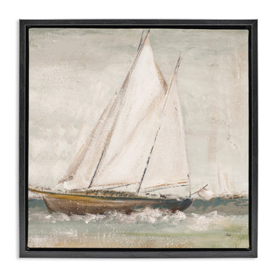 Traditional Sailboat Splash Framed Floater Canvas Wall Art by Patricia Pinto