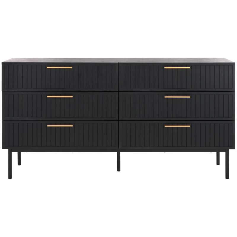 Starns 63.1'' W 6 - Drawer Dresser, Black/Gold