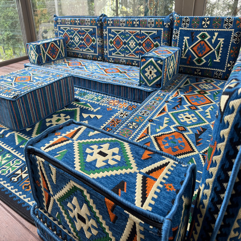 Ensemble de canapé avec repose-pieds Southwestern Tribal, Bleu