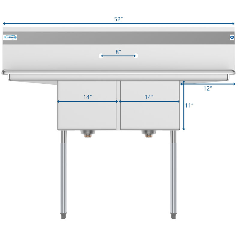 52'' L x 22'' W Silver Freestanding Service Sink
