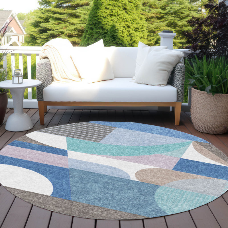 Tapis intérieur / extérieur bleu Aeleth, 2'3" x 7'6"