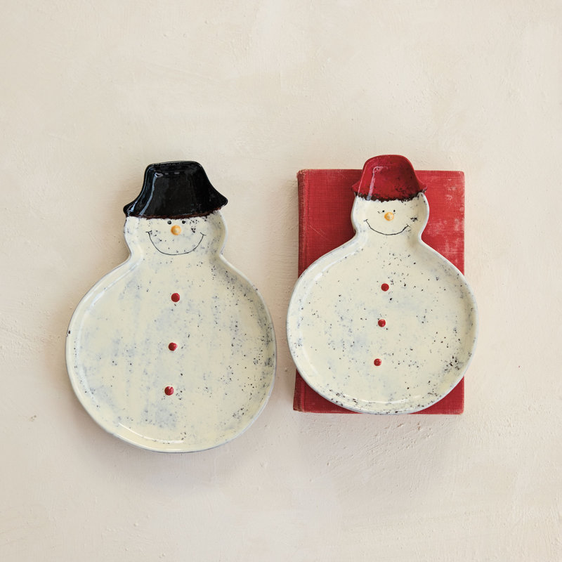 Hand-Painted Ceramic Snowmen Shaped Plates