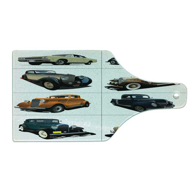 Ambesonne Retro Tempered Glass Cutting Board Vintage Cars Realist Print Multicolor