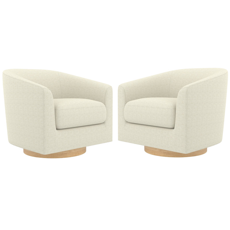 Fauteuil demi-tonneau pivotant Kanise, Crème ; lin