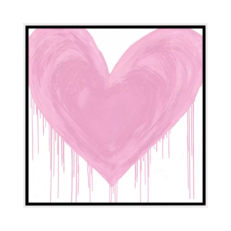 Impression d’art graphique, "Big cœur rose" par Lindsay Rodgers, H 37 po x l 37 po x P 1,5 po, Toile blanche encadrée