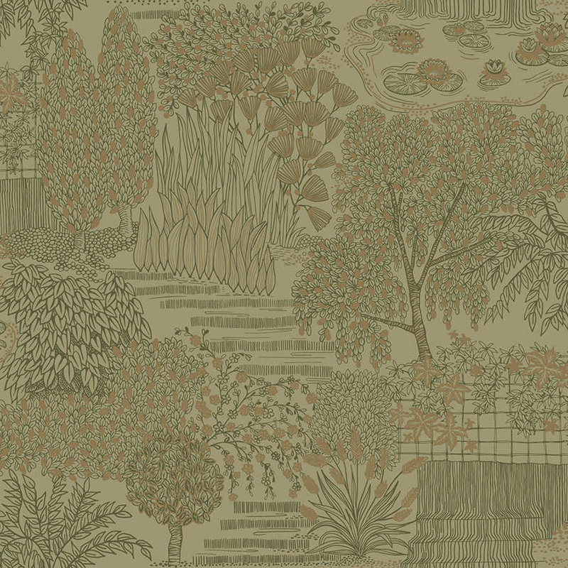 Rouleau de papier peint botanique L 33 pi x l 21 po Galeri, Kaki