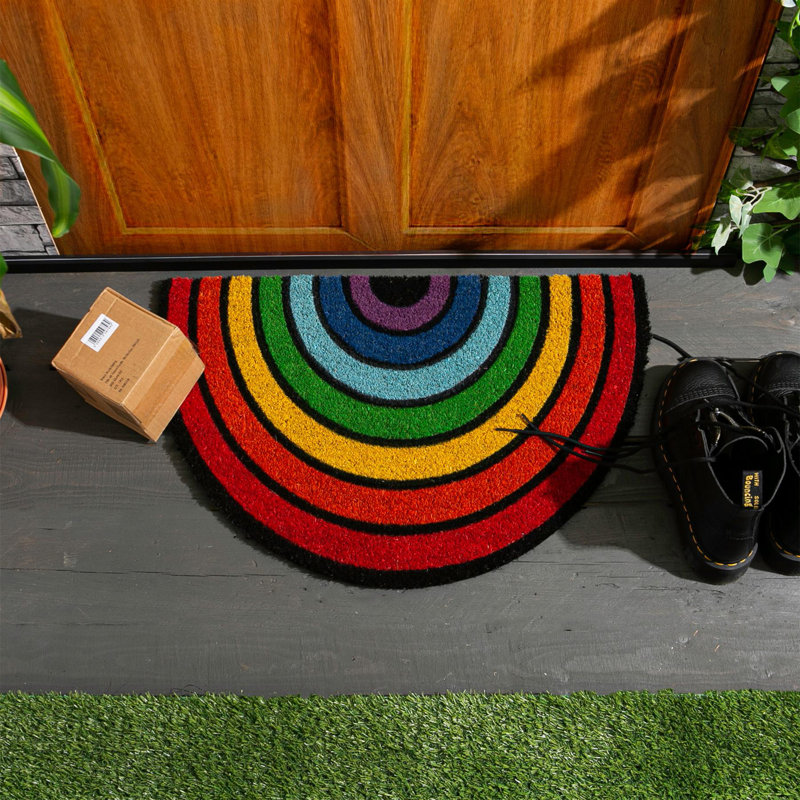 Nicola Spring - 2x Coir Half Moon Door Mats - 60 x 40cm - Rainbow