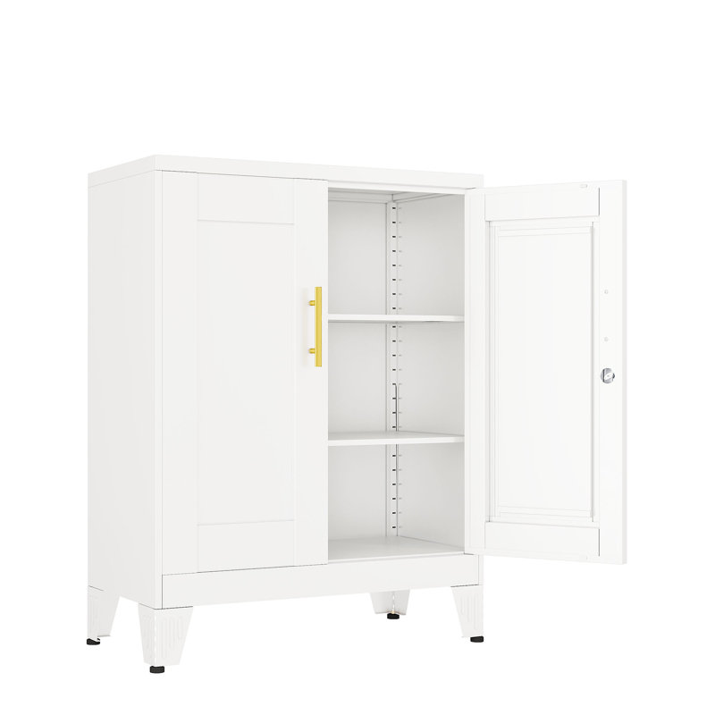 Petite armoire de rangement décorative en métal blanc avec serrure pour la cuisine de bureau à domicile, Blanc