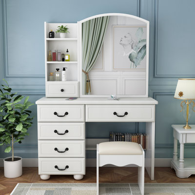 Coiffeuse moderne avec lumières et table - 3 modes de couleur, armoire de rangement spacieuse avec miroir