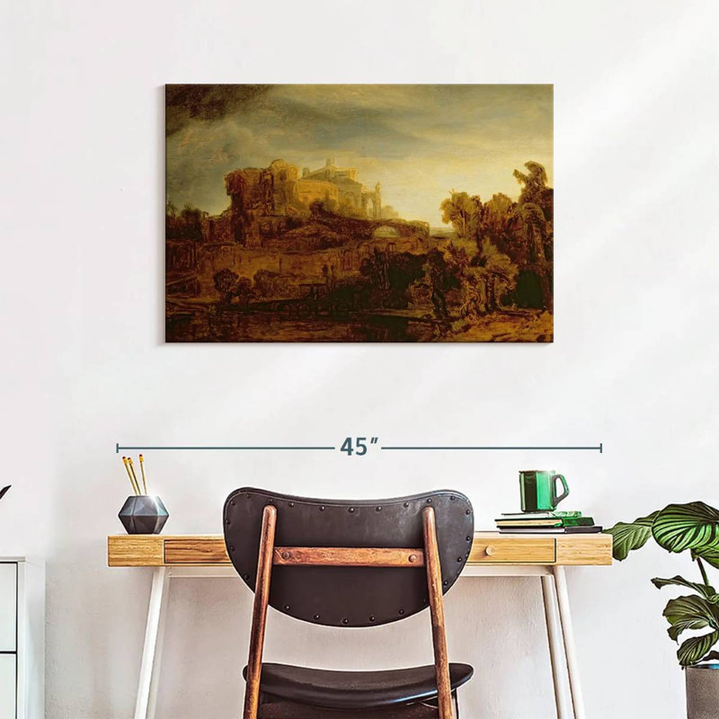 Lilie paysage avec un château, H 24 po x l 36 po