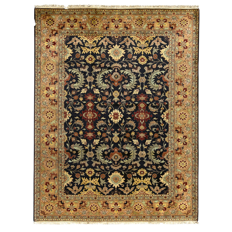 High-Quality Hand-Knotted Blue And Gold Area Rug