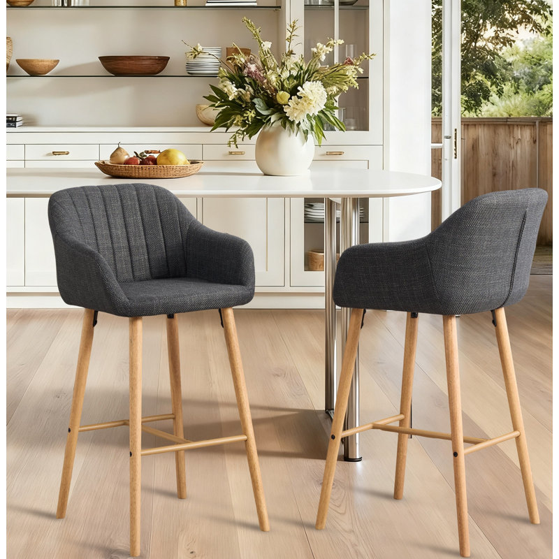 Ensemble de 2 tabourets de bar modernes avec îlot de cuisine avec dossier, accoudoirs, repose-pieds et pieds en bois massif