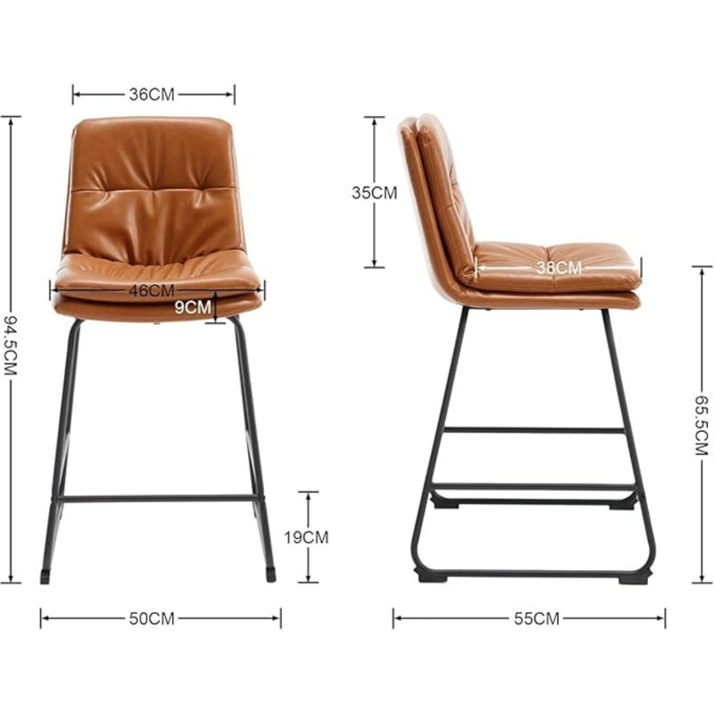 Upholstered Counter Stool with Metal Frame, Brown