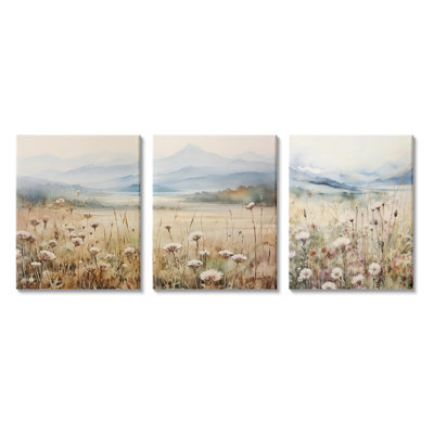 In The Field Landscape 3 Piece Canvas Wall Art Set by Petals Prints Design
