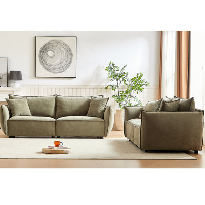 Modern Living Room 3 +, tissu en lin, structure en bois, 4 coussins, coin salon spacieux, cadre en chenille avec et élégant